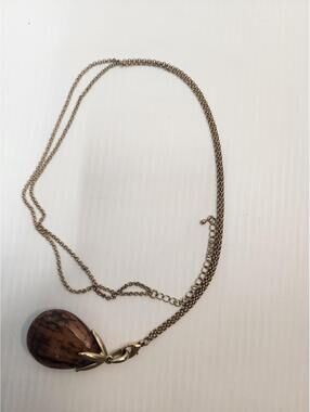 Elegant Brown Teardrop Pendant Necklace with Gold Tone Chain